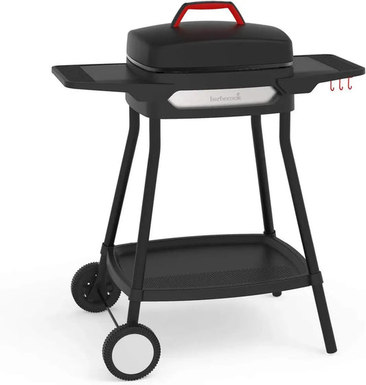 Barbecue électrique sur pied Barbecook Alexia avec tablettes et roulettes, idéal pour balcon, noir 84x55x97cm