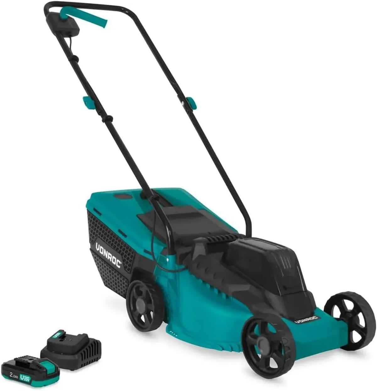 Tondeuse à Gazon Sans Fil 20V avec Moteur Brushless, Largeur 32 cm, 3 Hauteurs, Bac 30L, Batterie et Chargeur