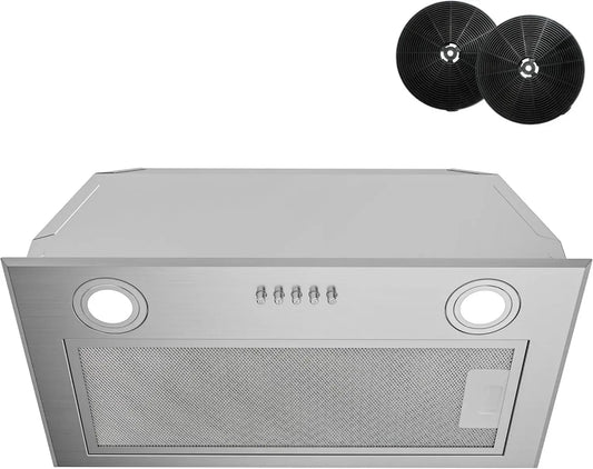 Hotte Encastrable FIREGAS 52cm Inox, Débit Puissant 590 m³/h, Éclairage LED, 3 Vitesses, Extraction et Recyclage, Filtre Charbon Inclus