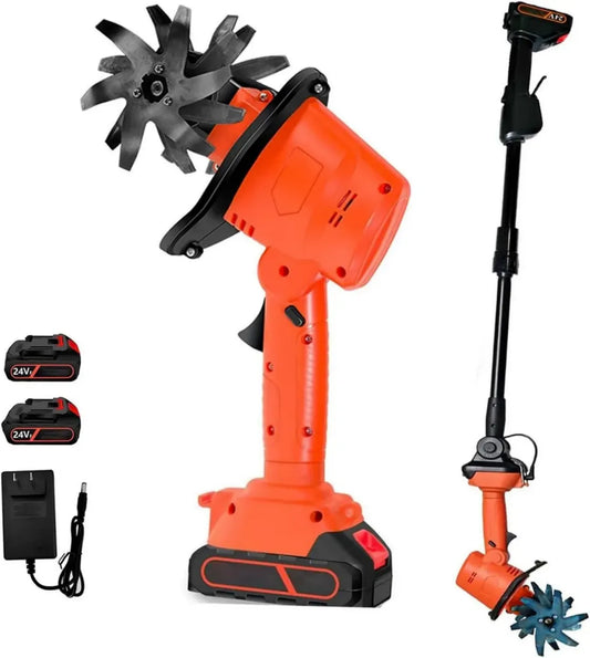 Motobineuse Électrique 24V avec Manche Réglable, Deux Batteries et Chargeur, 235 TR/Min, Idéale pour Jardin et Verger