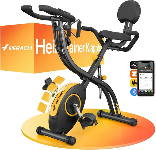 Vélo d'Appartement Pliable Silencieux MERACH avec App, 16 Niveaux de Résistance Magnétique, Écran LCD et Capteur de Pouls