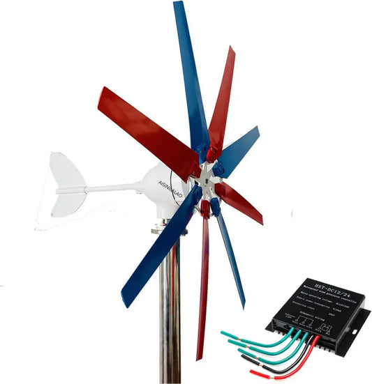 Générateur Éolien Vertical Portable 20000W avec 8 Pales, Options 12V/24V/48V et Régulateur de Charge Inclu