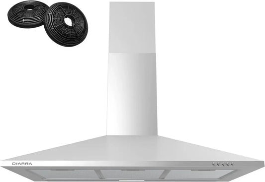 CIARRA Hotte Aspirante 90 cm A++ avec Filtres à Charbon, 370m³/h, Recyclage ou Évacuation, Cheminée Inox