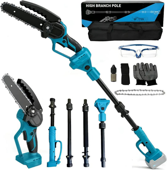Scie d'Élagage Sans Fil 18V Compatible Makita, 2 en 1 avec Chaîne de 6 Pouces et Manche Télescopique