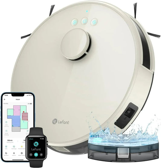 Aspirateur Robot Lefant 2 en 1 avec Lavage, 4000Pa, Navigation LiDAR, Cartographie Multi-étages, Zones Définissables, Compatible Alexa et Application, Pour Poils d'Animaux, Tapis et Sols Durs