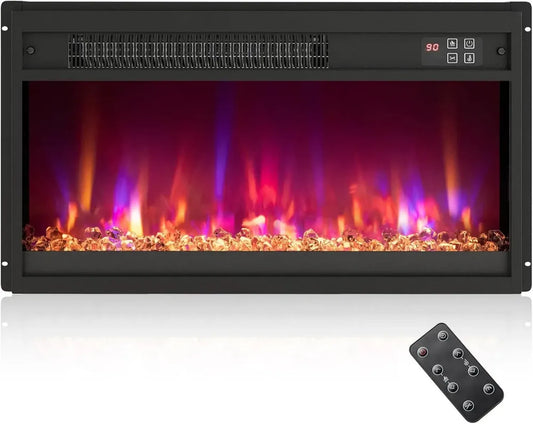 Cheminée électrique encastrable 1500W avec télécommande, thermostat réglable et couleur de flamme personnalisable