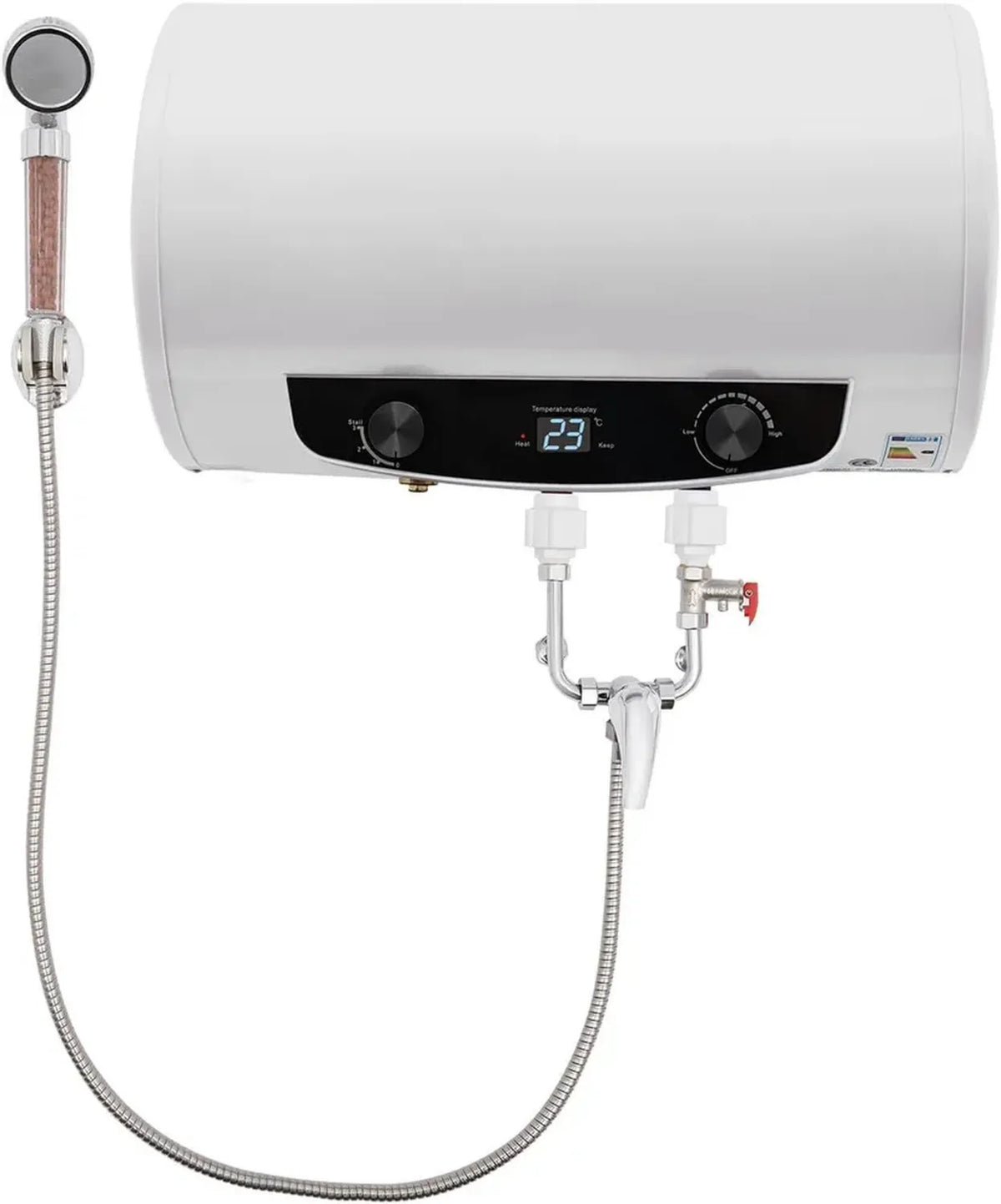 Chauffe-eau Électrique Horizontal 50L - 220V 2kW - Système Instantané avec Douchette et Tuyau