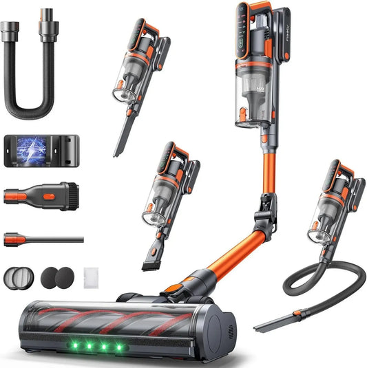 Aspirateur Balai sans Fil Puissant Fieety, 50kPa, 600W, 65 Min avec Tube Pliable et Parfum Automatique pour Maison et Voiture