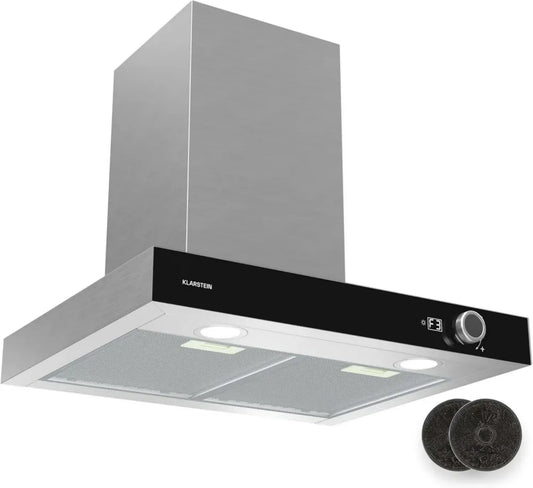 Klarstein AirNova Hotte Murale 60 cm - Efficacité A++, 620 m³/h, LED Blanc Froid, Silencieuse 49 dB, Acier Inoxydable, Modes Extraction et Recirculation