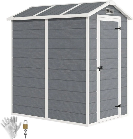Outsunny Abri de Jardin Étanche avec Sol et Toit en Appentis, 2,1 m², Porte Verrouillable, Fenêtre, Rangement pour Vélos, Aluminium, 131 x 186 x 198/172 cm