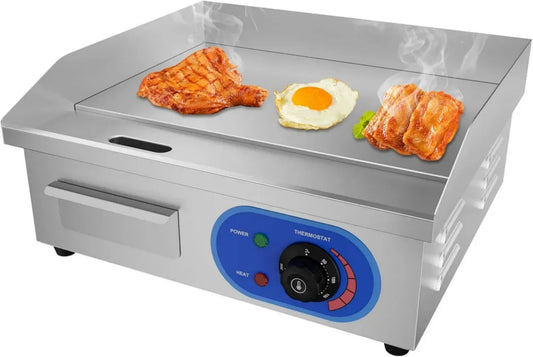 TAIMIKO Plancha Électrique Professionnelle 2500W Inox, Surface Lisse 18', Thermostat 50-300°C, 45.2x30cm