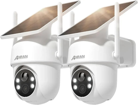 Caméra de Surveillance Extérieure 5MP avec Panneau Solaire, Vision Nocturne en Couleur, Détection PIR, Audio Bidirectionnel, Sirène d'Alarme, Lot de 2