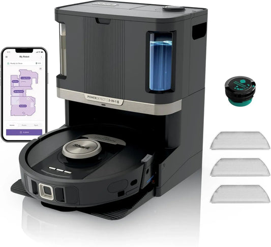 Robot Aspirateur Laveur Shark avec Base Autovidage 60 Jours, Navigation LiDAR 3D, Wi-Fi/App, Accessoires Antimicrobiens, Couleur Noire