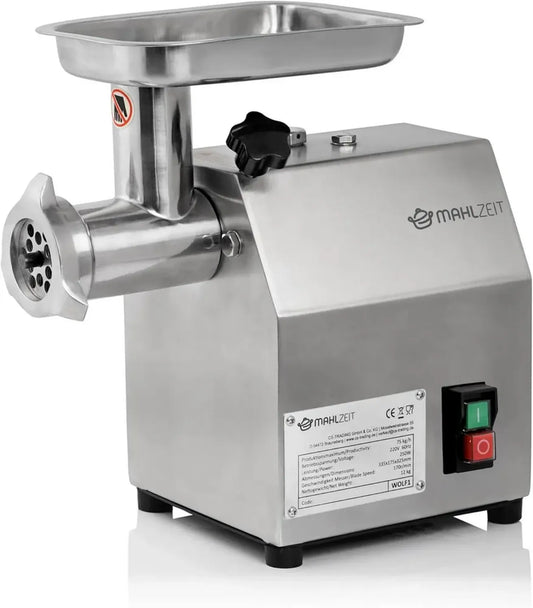Hachoir à Viande Électrique Professionnel en Acier Inoxydable 250W, Capacité 75 kg/h avec Fonction Remplissage Saucisse
