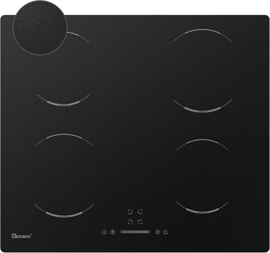 Plaque à Induction GIONIEN 60 cm, 4 Zones, Verre Céramique, Sécurité Enfant, Arrêt Automatique, 6400 W