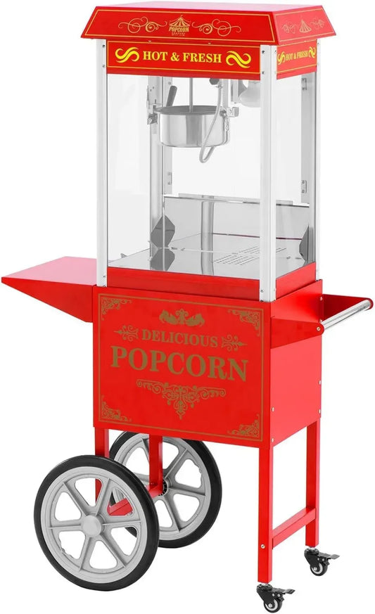 Appareil à Pop-Corn avec Chariot 1500 W Design Rétro, 2 Températures pour Pop-Corn Doux et Salé, Rouge