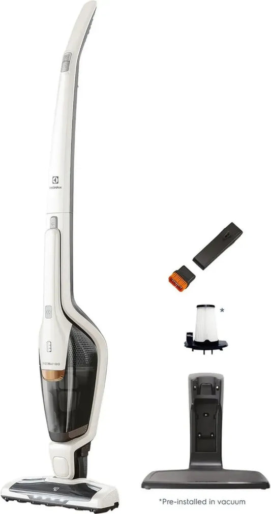 Aspirateur Balai Électrolux Ergorapido Sans Fil, Léger, LED, Batterie Turbo, Tapis & Sols Durs, Blanc Satiné