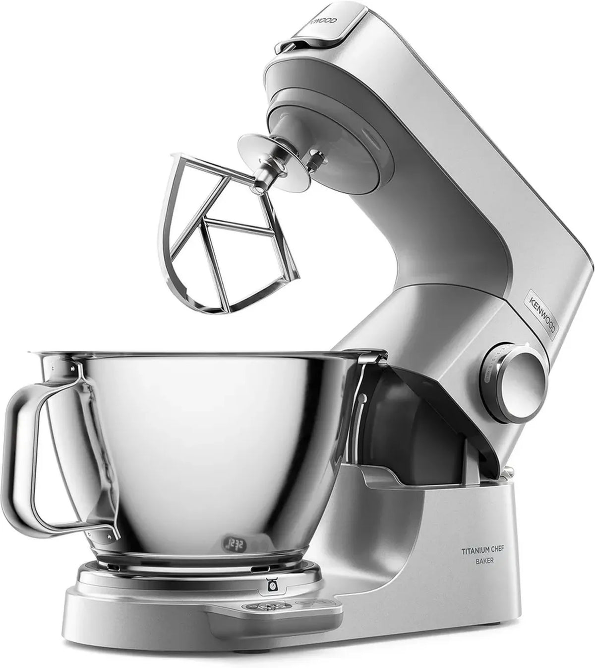 Kenwood Robot Pâtissier Titanium Chef Baker Argenté, Balance Intégrée, Bols 5L et 3.5L, Vitesse Réglable, 1200W, Kit Pâtisserie Inclus