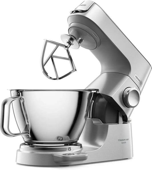Kenwood Robot Pâtissier Titanium Chef Baker Argenté, Balance Intégrée, Bols 5L et 3.5L, Vitesse Réglable, 1200W, Kit Pâtisserie Inclus