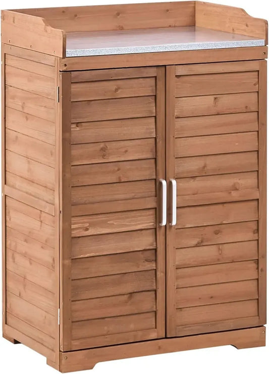 Table de Rempotage en Bois de Sapin Résistante aux Intempéries - Marron Foncé