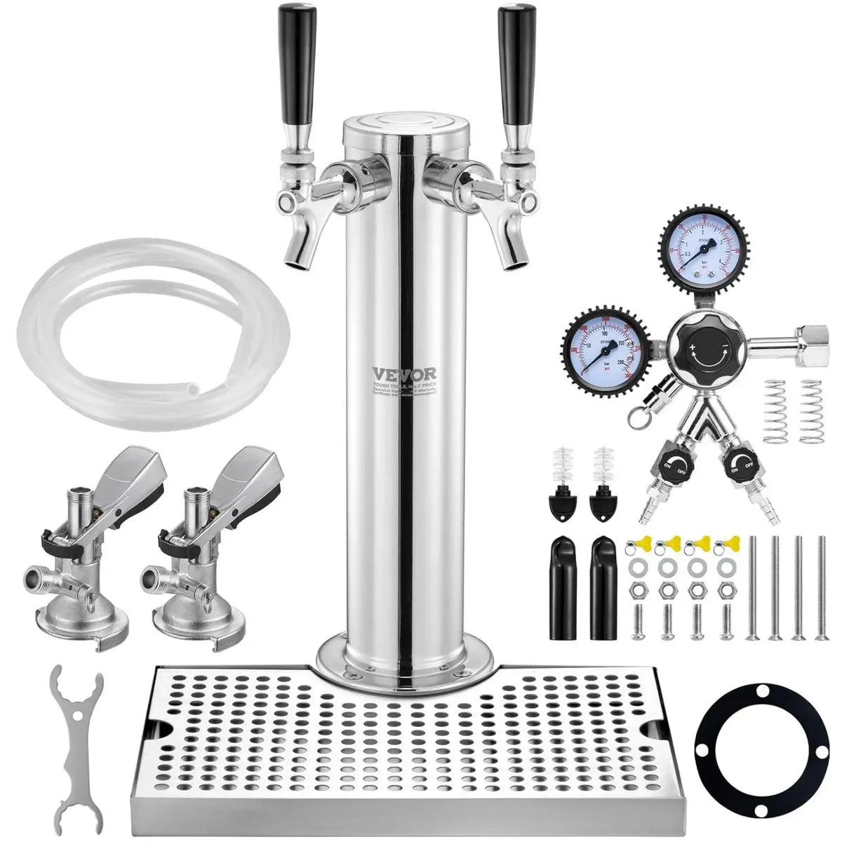VEVOR Distributeur de Bière à Double Robinet en Acier Inoxydable, Système de Tireuse avec Régulateur Double et Coupleur Type A pour Bar et Restaurant