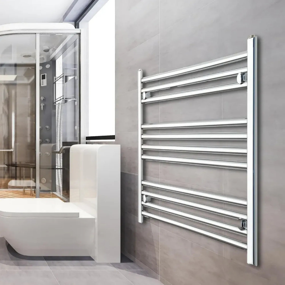 Sèche-serviettes à chauffage central chromé - 750x600 mm - Design plat