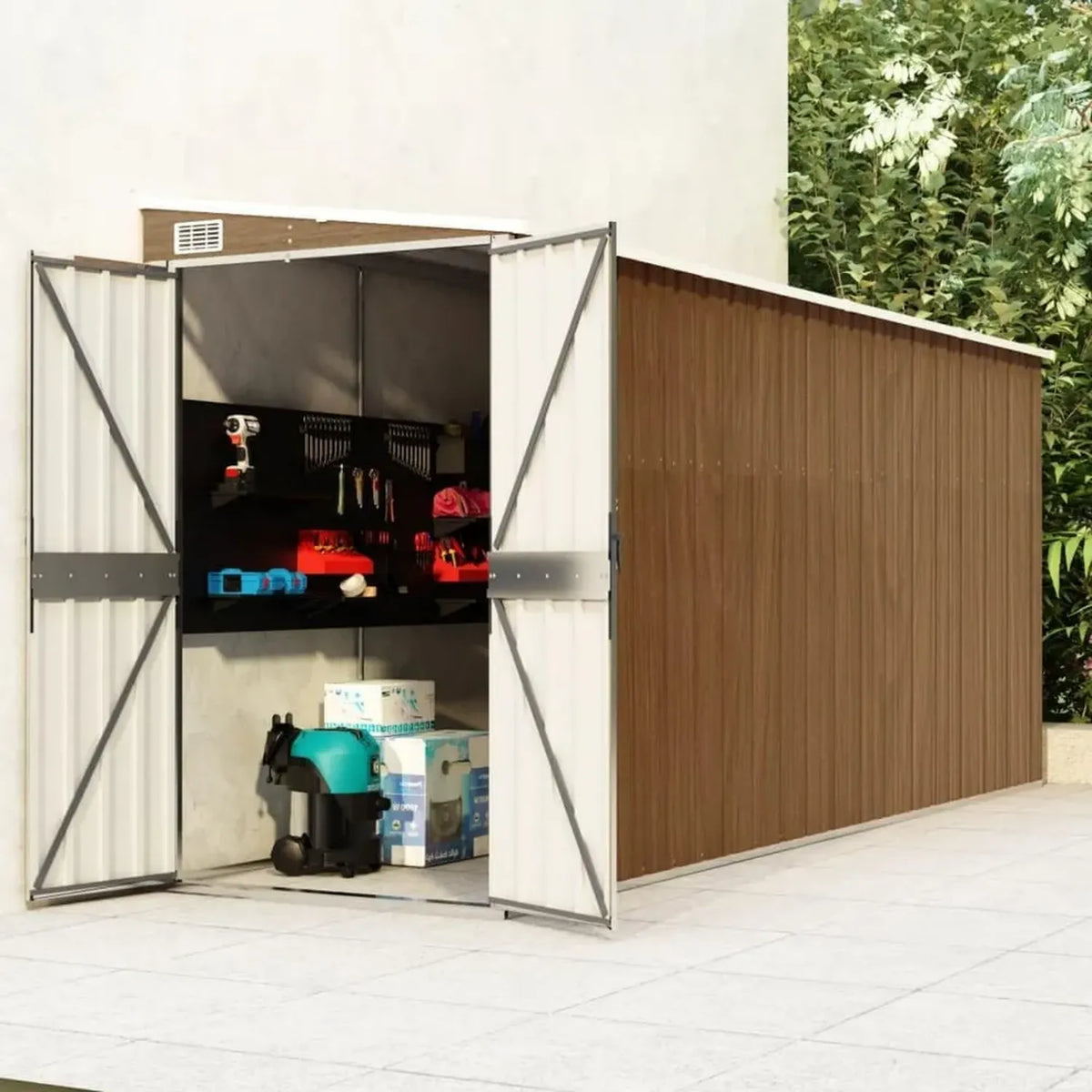 Gecheer Abri de Jardin en Acier Galvanisé Brun 118x382x178 cm avec Porte