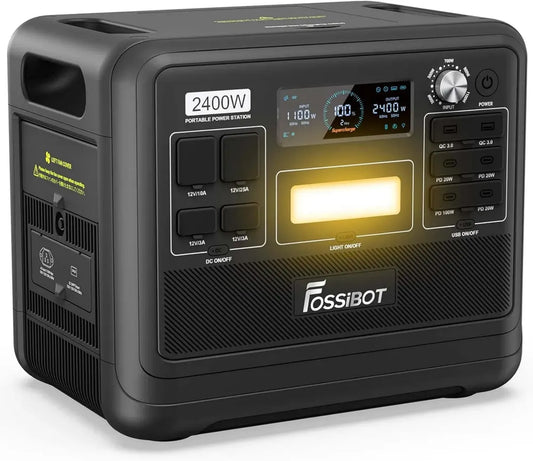 Centrale Solaire Portable FOSSiBOT 2400W, Batterie LiFePO4 2048Wh, 3 Sorties AC, Générateur pour Camping et Maison