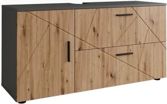 Vicco Meuble Salle de Bain Irma, Anthracite/Artisan, 120x61 cm, 2 Tiroirs et 1 Porte, Compatible Lavabo Standard avec Siphon