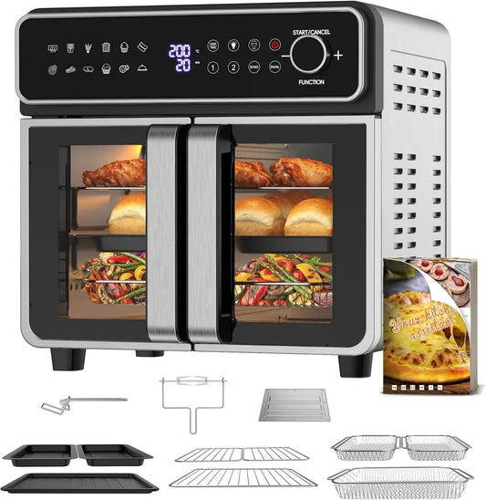 Four à Convection 23L XXL avec Fonctions de Friteuse à Air, Portes Françaises, 2400W, Commandes Rotatives et Tactiles, 15 Programmes, Recettes Incluses et 13 Accessoires