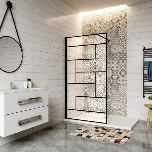 AICA Paroi de Douche Italienne 80x200cm, Verre 8mm Anticalcaire avec Barre Noire 90cm, Style Moderne