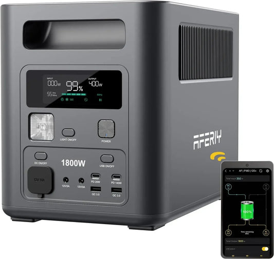 Générateur Électrique Portable 1800W AFERIY Nomad1800, 1024Wh, Charge Rapide 60 Min, Batterie LiFePO4, UPS, Système BMS, Idéal pour Camping et RV