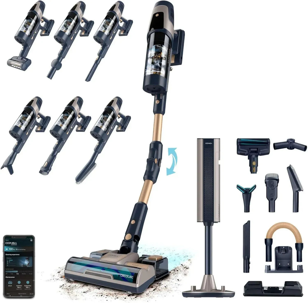 Aspirateur Balai sans Fil avec Base d'Auto-vidage et IA - Conga Rockstar RZ90