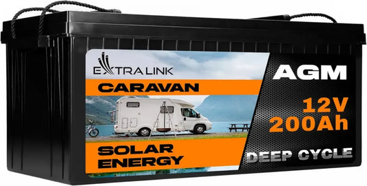 Batterie AGM 12V 200Ah Extralink - Sans Entretien et Anti-Fuite pour Cycle Profond, Idéale pour Systèmes Solaires, Camping-Car, UPS et Alimentation de Secours