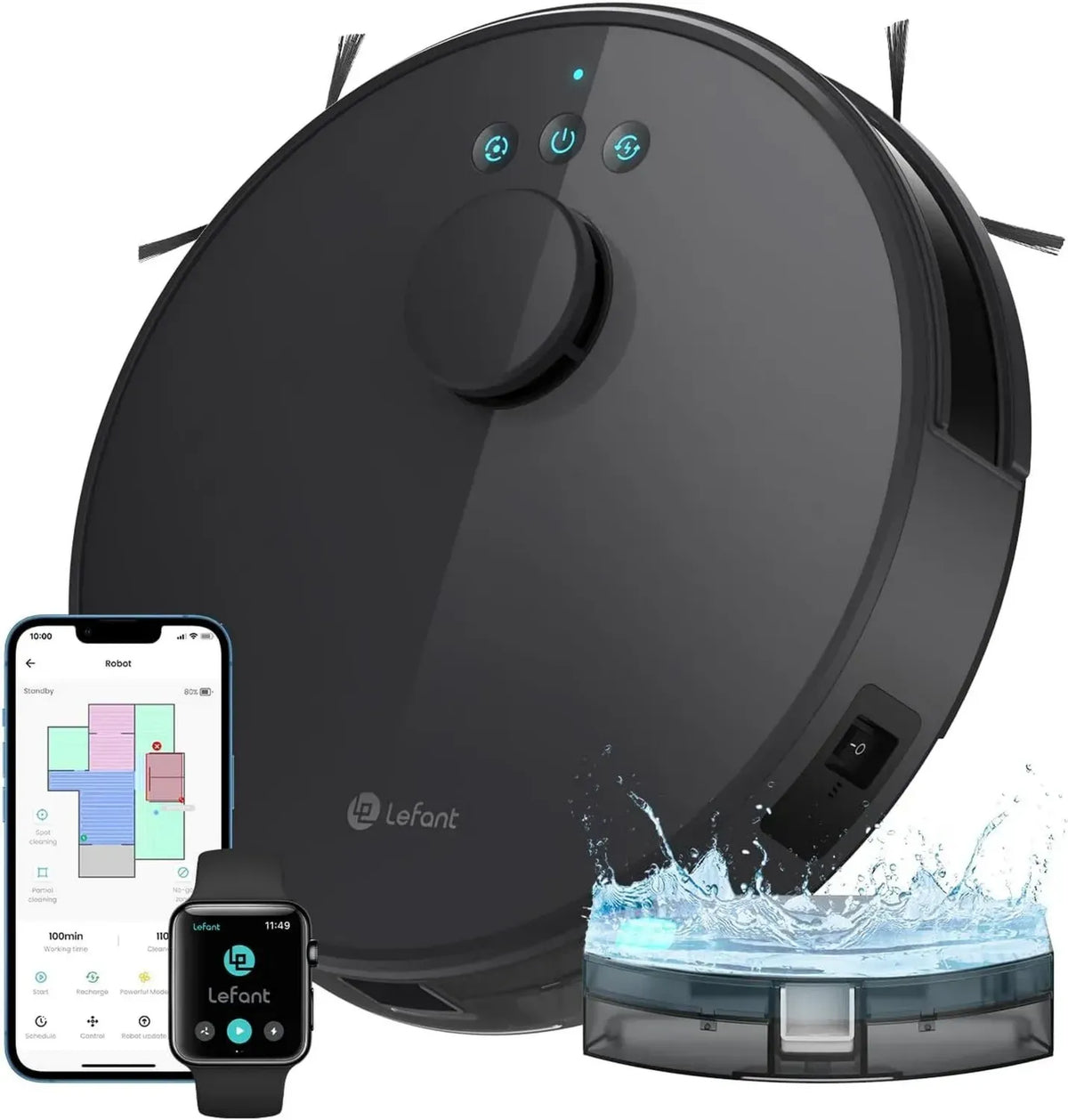 Robot Aspirateur et Laveur Lefant, Aspiration 5500Pa, Navigation LDS Intelligente, Contrôle via Alexa et WiFi, Parfait pour Animaux, Tapis et Sols Durs