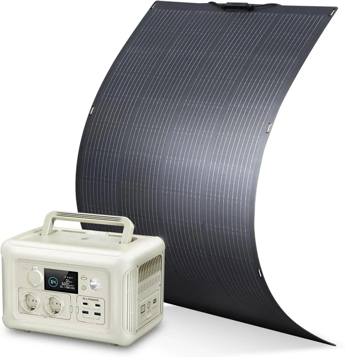 ALLPOWERS R600 Centrale Électrique Portable 299Wh avec Panneau Solaire Flexible 200W IP68, Batterie LiFePO4, Charge Rapide Sans Fil 15W, Générateur Solaire pour Camping et Toit