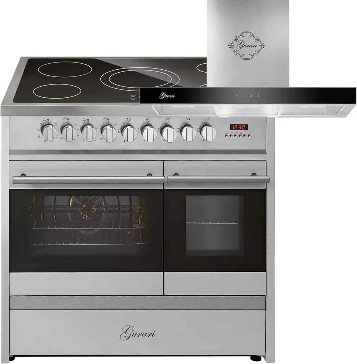 Cuisinière électrique 90 cm avec double four et hotte intégrée