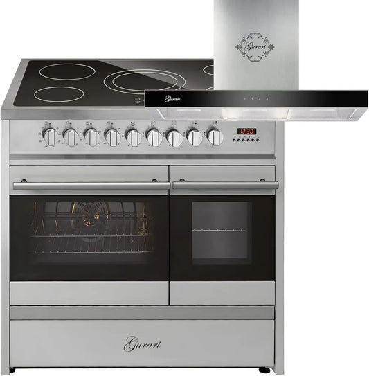 Cuisinière électrique 90 cm avec double four et hotte intégrée